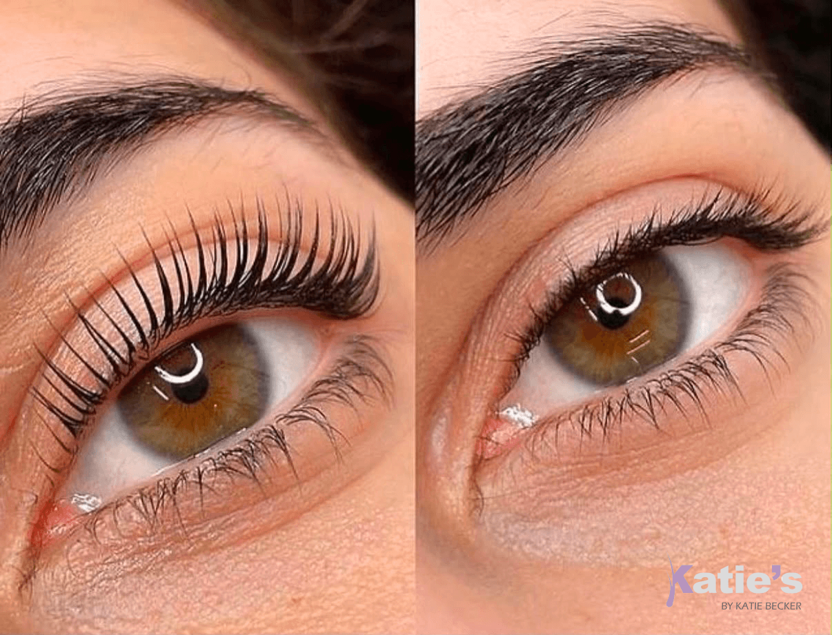 Lash Lift Before and After Lash lift before and after results showing naturally lifted and curled eyelashes